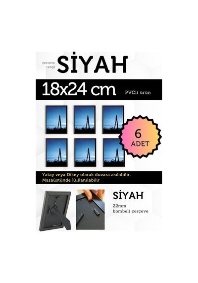 Siyah-6 Adet Pvc Li 18x24 Cm 22mm Bombeli Çerçeve Fotoğraf Resim Çerçevesi Ayaklı Veya Duvara Asma Yatay-dikey 15493431