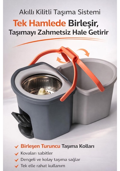 Cleova Duoclean Temiz Ve Kirli Suyu Ayırabilen Çelik Temizlik Seti