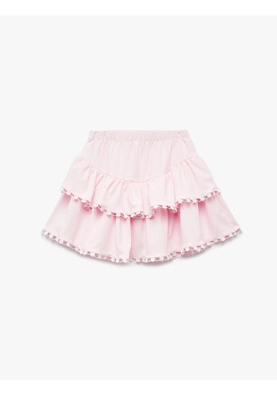 Koton Beli Lastikli Katlı Dantel Detaylı Mini Etek Pembe 5skg70001ek Gül