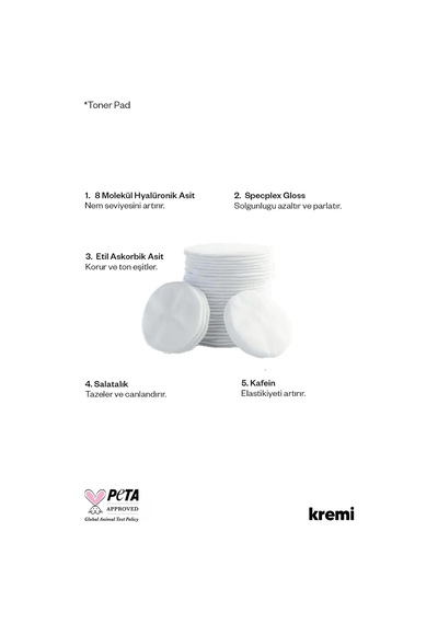 Toner Pad Tonik Pad 60 Adet Yaşlanma Karşıtı, Gözenek Sıkılaştırıcı C Vitamini, Kafein, 8d Hyaluronik Asit