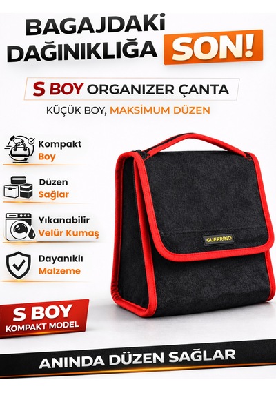 Oto Bagaj Organizer Bagaj Çantası S Boy Kaymaz Cırt Bantlı Velur Kompakt Düzenleyici - Scx1
