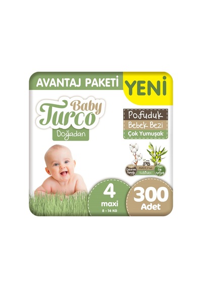 Baby Turco Doğadan 4 Beden Bebek Bezi Avantaj Paketi Pofuduk 100x3 300 Adet 4 Numara