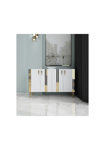Pars 120 Cm Konsol, Tv Ünitesi, Çok Amaçlı Dolap -beyaz-altın Beyaz-altın