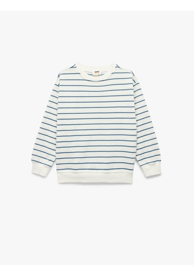 Koton Uzun Kollu Bisiklet Yaka Şardonlu Çizgili Sweatshirt Mavi Çizgili 7wkb10066tk