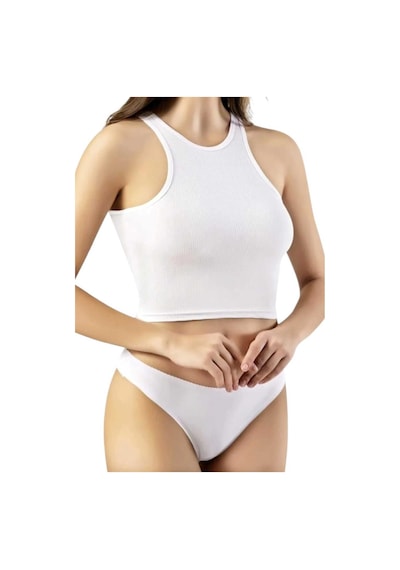 Uniquetrenders Kadın Geniş Askılı Kaşkorse Crop 3'lü Set Beyaz