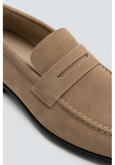 %100 Süet İnce Taban Loafer Bej