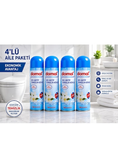 Domol Tuvalet Temizleyici Köpük 4'lü Avantaj Paketi 500 Ml X4 Ekonomik Aile Paketi