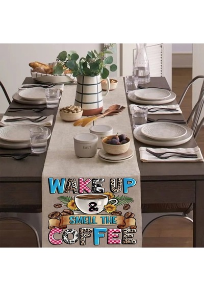 Wake Up Coffee Runner, Runer, Masa Örtüsü, Sofranıza Zarafet Katın Runner, Masa Örtüsü Krem
