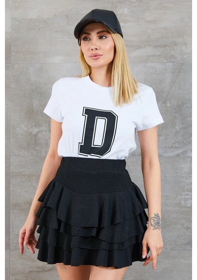 Bigümex D Baskılı T-shirt Beyaz