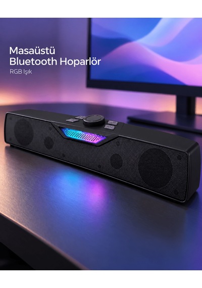 Tek Rgb Işıklı Bluetooth 5.4 Masaüstü Soundbar Hoparlör Usb Destekli Siyah Najmaddin
