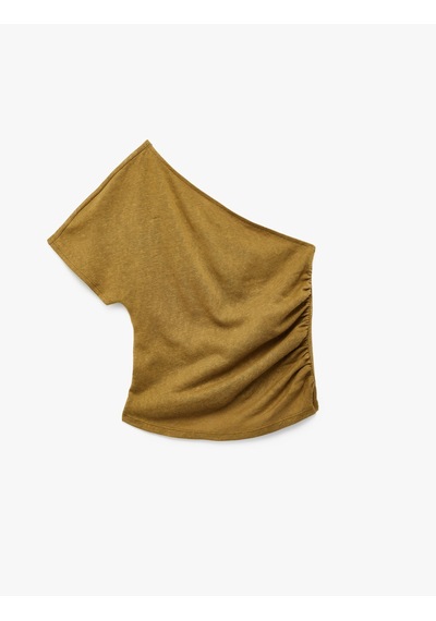 Koton Regular Fit Drape Detaylı Asimetrik Yaka Tek Omuz Bluz Yeşil 6sak10319ek