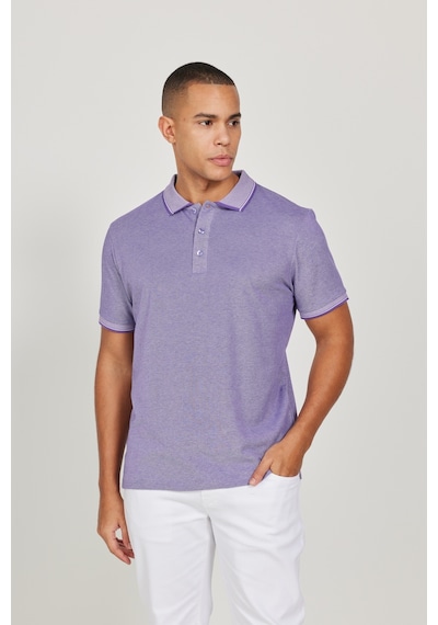 AC&Co / Altınyıldız Classics 4A4820200047MBYXL Düğmeli Polo Yaka Cepsiz Slim Fit Erkek Tişört Mor - Beyaz