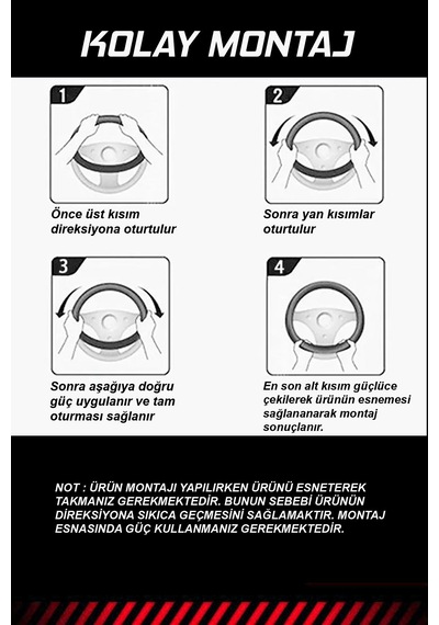 Emka Lüks Geçmeli Direksiyon Kılıfı - Kokusuz - Noktalı Deri Siyah