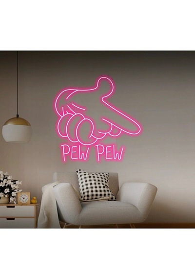 Pew Pew Yazılı Ve Şekilli Neon Tabela Pembe
