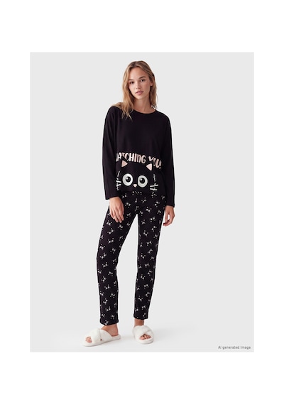 LC Waikiki Alıta Cıty Farkıyla Lcw Young Siyah Penye Baskılı Uzun Kollu Kadın Pijama Takım Siyah - 929503587 Siyah LC Waikiki Alıta Cıty Farkıyla Lcw Young Siyah Penye Baskılı Uzun Kollu Kadın Pijama Takım Siyah - 929503587 Siyah
