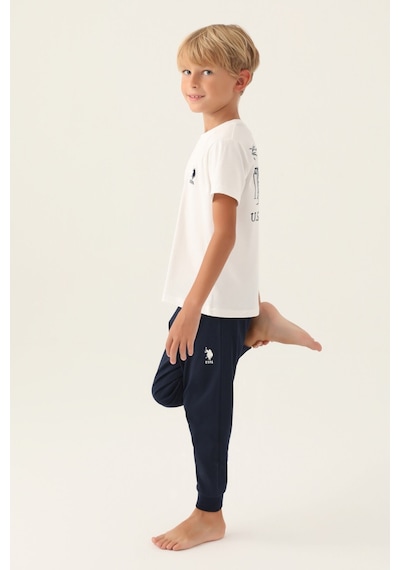 U.S. Polo Assn. Lisanslı Palm Tree Krem Erkek Çocuk Pijama Takımı 5274-43181 Krem