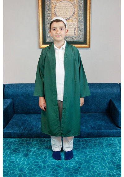 Yeşil Buhara Yaka Namaz Elbisesi Erkek Çocuk Cübbe Yeşil