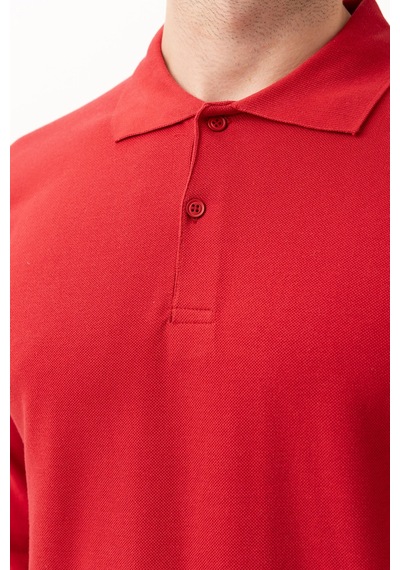 Padus %100 Pamuk Polo Yaka Uzun Kollu T-shirt Bordo