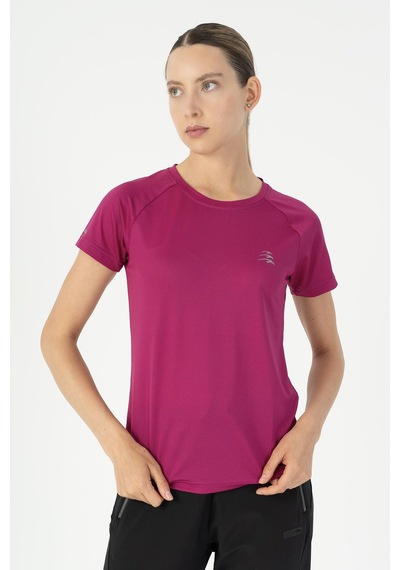 Maraton Slimfit Kadın Bisiklet Yaka Koyu Pembe- T-shirt Koyu Pembe-