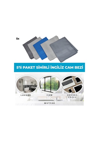 Mikrofiber Temizlik Bezi 5'li Paket, 60x40 Cm Çok Amaçlı Sihirli Araba Cam, Toz, Mutfak, Oto Ve Motosiklet Temizlik Bezi Belirtilmemiş