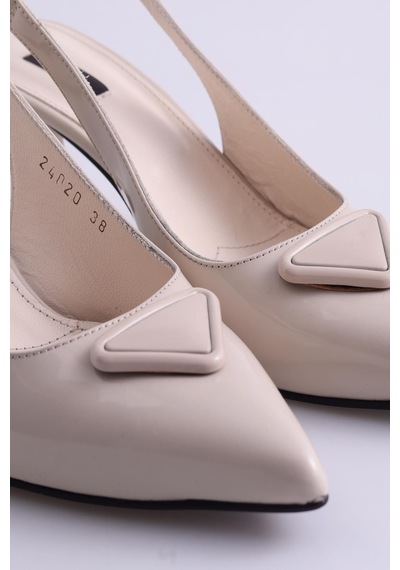5in1Canpolat Fildişi Sivri Burun Topuklu Slingback 24020-fildişi Kemik