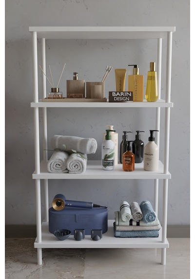 4 Katlı Çevir Kur Metal Gövdeli Banyo Rafı Çok Amaçlı Düzenleyici Organizer Stand Banyo Dolabı Beyaz