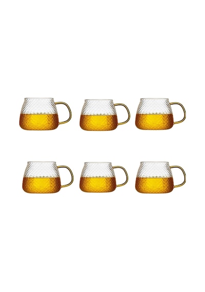 Morponi Borosilikat Cam Lüks Buzlu Cam Kupa Gold Sap Detaylı 350 Ml 6 Adet Şeffaf