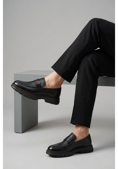 Pisagor Ps-3107 Erkek Hakiki Deri Loafer Ayakkabı Siyah