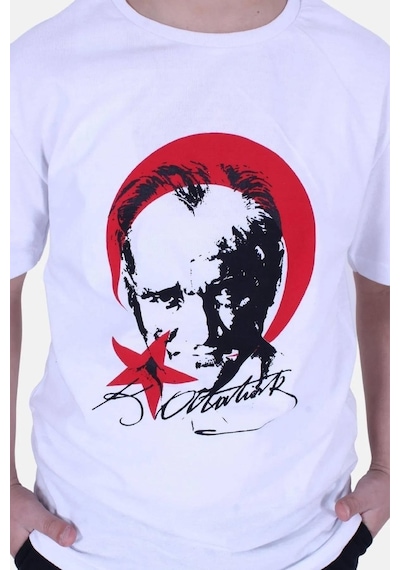 Markahit Atatürk Baskılı İmzalı Beyaz Kırmızı Unisex Çocuk T-shırt-beyaz Kırmızı Beyaz - Kırmızı
