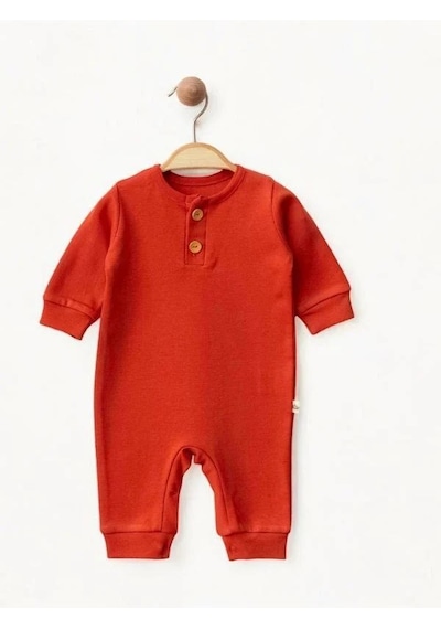 Zekids Bebek Düğmeli Organik Tulum-15480 Turuncu