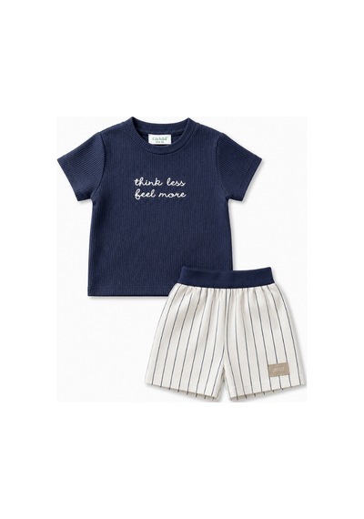 Noble Kids Kız Çocuk Crop Tişört Ve Çizgili Şort Takım Lacivert