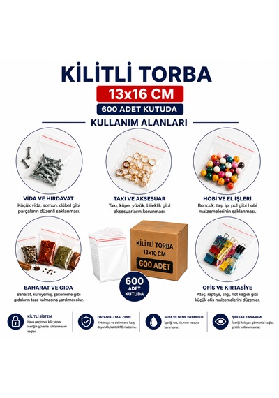 13x16 Cm Kilitli Poşet Kilitli Torba Şeffaf Zipli Torba 600 Adet - Dayanıklı Ve Sızdırmaz