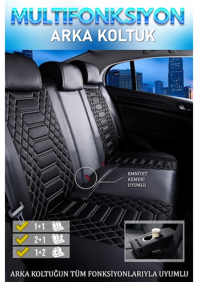 Fiat Egea Hb Uyumlu Lüks Deri Oto Koltuk Kılıfı Ön Arka Takım Set Siyah Royal Model Fs