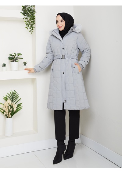 Eslemnur Nova Kumaş Şişme Mont 100cm Gri