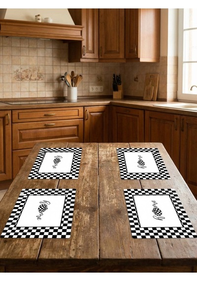 Home Desenli Desenli Runner & 4 Lü Kare Supla Takım Siyah-beyaz
