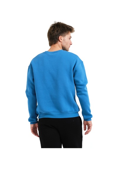 Justever Bisiklet Yaka Nakışlı Şardonlu İçi Polarlı Mavi Erkek Sweatshirt - Volar Mavi