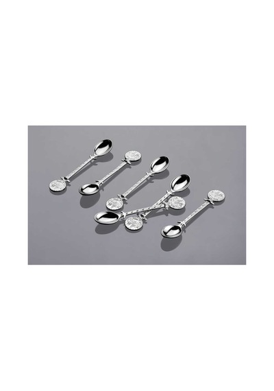 Çay Kaşığı Seti 12 Parça Osmanlı Motifli Metal Gümüş Gümüş Tonlu