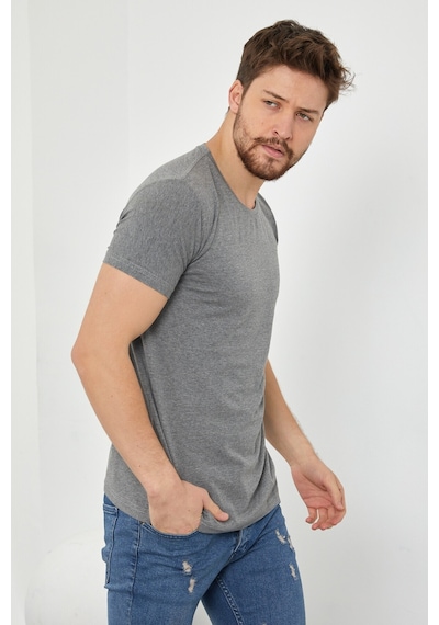 Cool Tarz Füme Basic Erkek Slim Fit %100 Pamuklu Kısa Kollu Bisiklet Yaka T-shirt Füme Füme