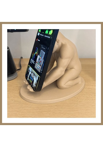 Bezos 3d Baskı Goril Telefon Tutucu - Kaslı Goril Masaüstü Telefon Standı-bej 22