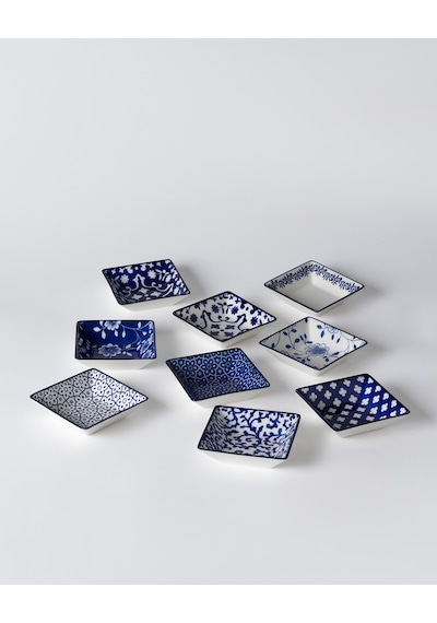 Reve Bleu Mais Kare Tabak Seti - 12 Cm - Mavi/beyaz 8684427358474 Çok Renkli