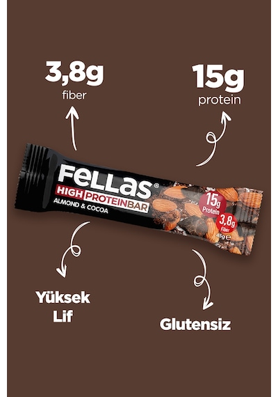 Fellas Yüksek Protein Bar - Bademli 45g x 12 Adet