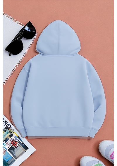 Uyguntarz Unisex W Baskılı Oversize Sweatshirt Bebe Mavisi