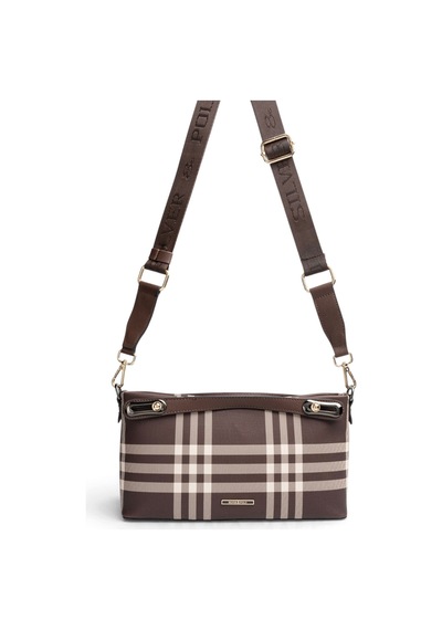 Silver & Polo Silver Polo Kahve - Kahve Çizgili Ekose Kadın Çapraz Çanta Sp1288