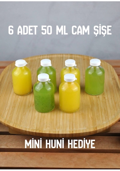 6 Adet Cam Ginger Shot Detox Şişesi Sızdırmaz Plastik Kapaklı Çok Amaçlı 50ml Beyaz