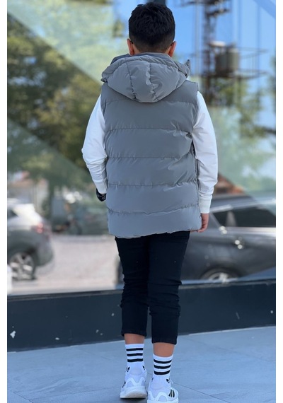 Pina Kids Erkek Çocuk Çıtçıt Kapüşonlu Nova Kumaş Şişme Yelek Ylk3026 Füme