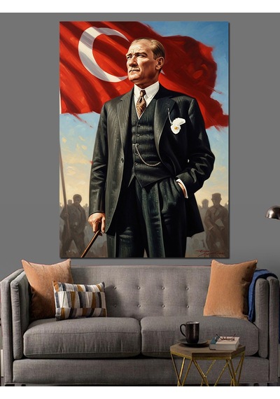 Mustafa Kemal Atatürk Ve Bayrak Dekoratif Kanvas - Mdf Ahşap Tablo