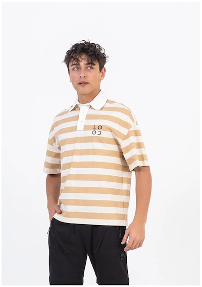 Zekids Erkek Çocuk Pamuklu Çizgili Polo Yaka Tshirt-12905-bej Bej