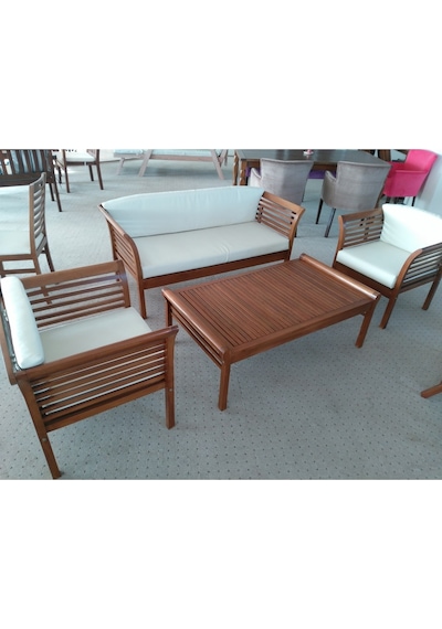 Çeşme Ahşap Bahçe Balkon Oturma Grubu 5 Kişilik Beyaz