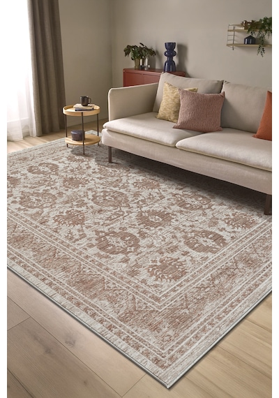 Buhara 0750 Bej Serisi Vintage Modern Eskitme Etnik Desenli Otantik Salon Halısı Krem