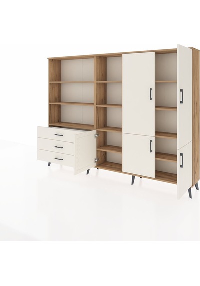 Arges Dolap 11 Raflı 3 Çekmeceli 5 Kapaklı 220x30x163 Çam-aytaşı Çam-aytaşı
